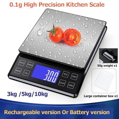 Digital Kitchen Scale 0.1g High Precision 3kg/5kg/10kg Home Waterproof - Steel