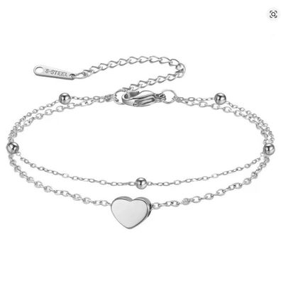 Fußkette Edelstahl Damen-Fußkettchen mit Herz-Anhänger in Silber - Optik