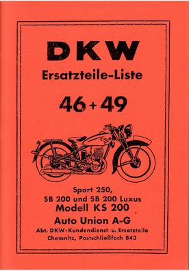 DKW Ersatzteile Liste , Modell KS 200 Sport 250, SB 200, SB 200 Luxus, SB 250