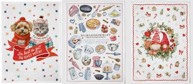 1 Geschirrtuch Hund + Katze, backen, Wichtel, Geschirrtücher Tuch Mitbringsel