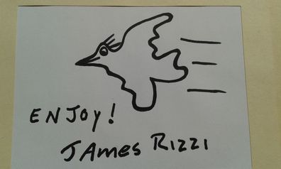 Original Filzstiftzeichung James Rizzi Fliegender Vogel Enjoy handsigniert