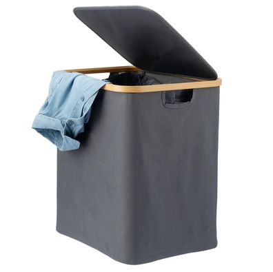bremermann Wäschesammler mit herausnehmbarem Sack und Deckel, ca. 60 Liter, grau