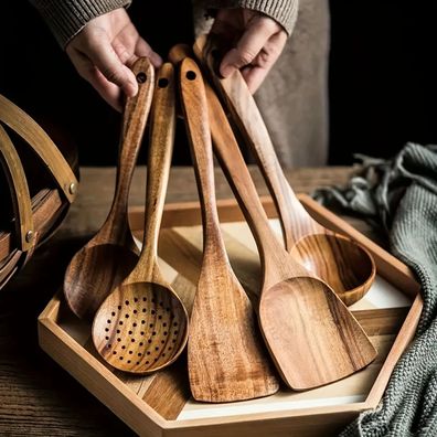 5-teiliges Küchenutensilien-Set aus Holz, Holzlöffel, natürliches Spurtle-Set für Ant