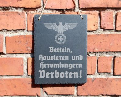 Schiefertafel "Betteln, Hausieren und Herumlungern verboten!" #0116 Wehrmacht