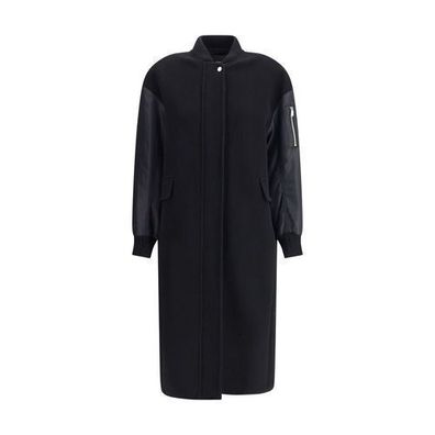 PINKO Long Coat in wool-blend cloth and technical satin