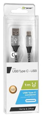 USB 2.0 Typ-C Kabel A Stecker auf C Stecker 1,0 m Schwarz und Silber