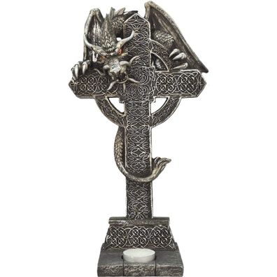 Teelichthalter Drache umschlingt keltisches Kreuz (Gr. 32cm)
