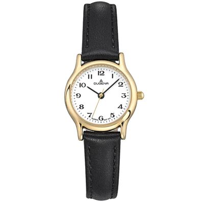 DUGENA Damenuhr Vintage Lederband Schwarz 1626311-2