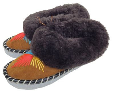 Lammfell Warme Hausschuhe Mokassin Gr.36 NEU, Schaffell/ -leder Handarbeit BRAUN*2