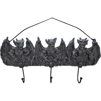 Fantasy Garderobe für die Wand mit 3 Gargoyles und 3 Metallhaken (Gr. 23x49x7cm)