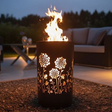 Tiko-Metalldesign Feuertonne / Feuerkorb mit Motiv " Flower-Power "