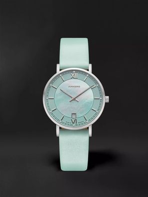 Junkers Annelise 34 Perlmutt Damenuhr 951.03.16 Lederarmband Grün