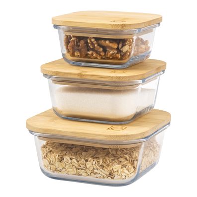 eluno Glas Aufbewahrungsdosen 3er-Set inkl. Bambusdeckel, quadratisch