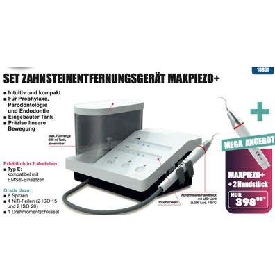 Maxpiezo Plus + 2 Handstück Zahnsteinentfernungsgerät Scaler mobil Prophylaxe