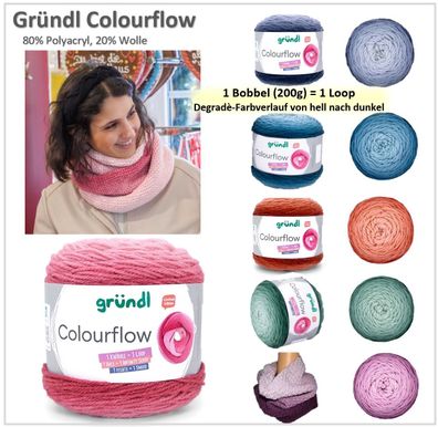 200g Gründl Colourflow - Farbverlaufsgarn Degradè Wollmischgarn mit Polyacryl