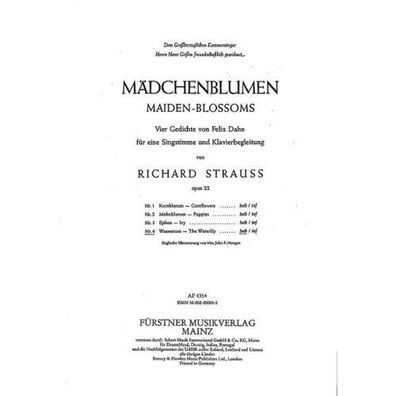 Mädchenblumen op. 22/4 (Strauss) - Singstimme (hoch) und Klavier Noten (PoD)