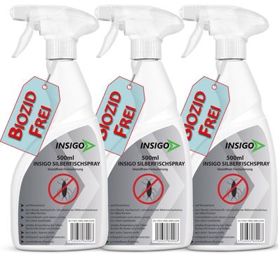 INSIGO 3x500ml Anti Silberfischspray Mittel Schutz Abwehr Papierfischchen Ofenfische