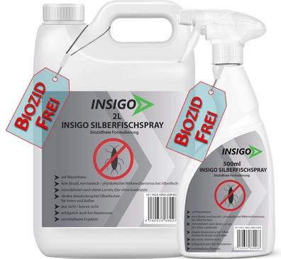 INSIGO 2L + 500ml Anti Silberfischspray Mittel Schutz Abwehr Papierfische Ofenfische