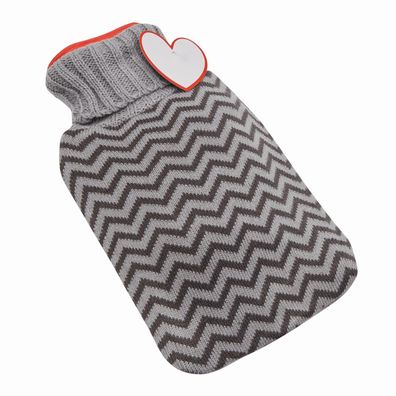 Wärmflasche CUDDLE 750 ml - Grau Zickzack-Bezug aus Acryl, weich & langlebig