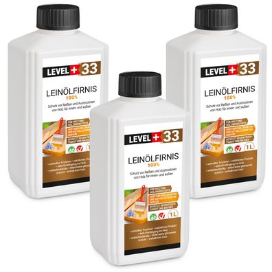 Leinöl Firnis 3x 1L Holzschutz Lackfirnis Leinölfirnis Holzpflege Harzfrei L+33