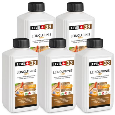 Leinöl-Firnis 5x1L Leinölfirnis, Holzschutz, Holzpflege Lackfirnis Harzfrei L+33
