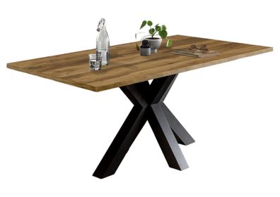 Esszimmertisch Elda 2 140 x 90 x 75 Esstisch Schwarzstahl/Plankeneiche