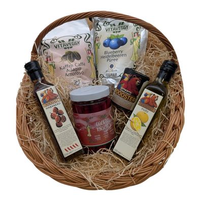 Geschenkkorb mit Cocktail Kirschen, Umami Boooster & 100% Arabica Kaffeebohnen
