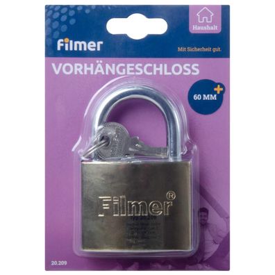 Filmer 20209 Vorhängeschloss HQ 60 mm 3 Schlüsseln