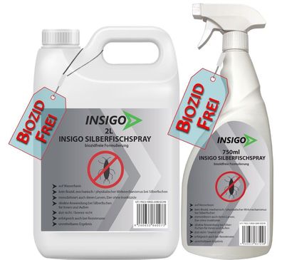 INSIGO 2L + 750ml Anti Silberfischspray Mittel Schutz Abwehr Papierfische Ofenfische