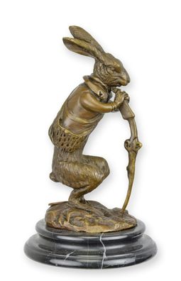 Bronzeskulptur Hase mit Stock Replikat Retro Design Dekoration