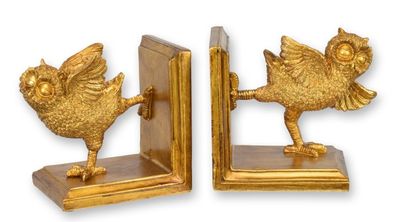 Paar Buchstützen Eule aus Kunstharz Replikat Retro Design Dekoration