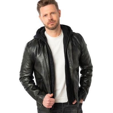 Mauritius - Herren Echtleder Lederjacke Kapuze Lammnappa dunkel anthrazit