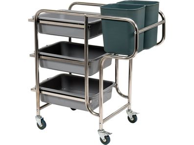 Servicewagen, Küchenwagen, Abräumwagen 3 Böden, 5 Behälter 870x435x905mm Edelstahl/PP