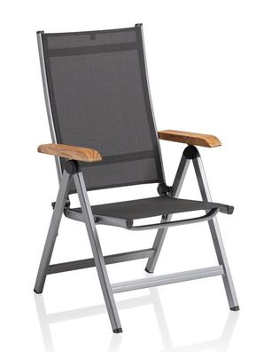 Granada Multipositionssessel silber / anthrazit mit Teakarmlehnen
