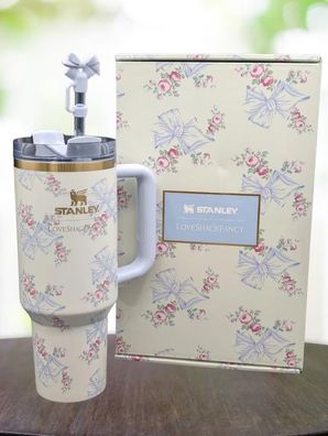 Stanley X Love Shack Fancy Holiday Quencher Cup Xmas Blue Bows Special Gift 40oZ,