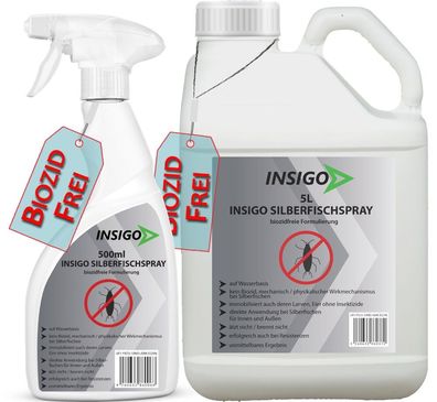 INSIGO 5L + 500ml Anti Silberfischspray Mittel Schutz Abwehr Papierfische Ofenfische