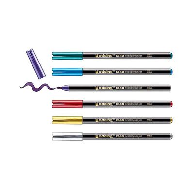 Edding Set 1340 Metallic Pinselstift 6er, Metallic Marker flexibel, 1-6mm