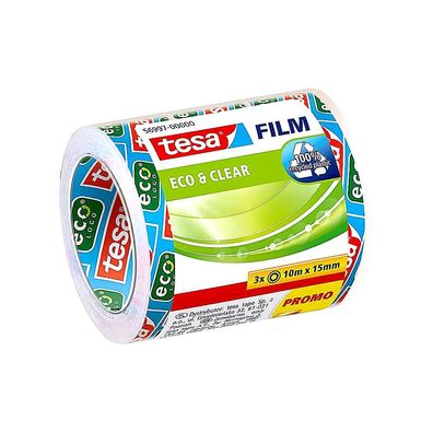Tesa Eco & Clear Klebeband 10m x 15mm 3 Rollen durchsichtig umweltfreundlich