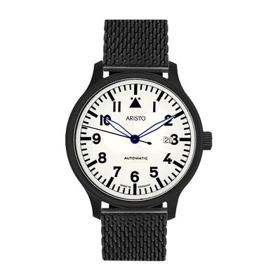 ARISTO 0H30-M Herren Armbanduhr Automatik Flieger Uhr, Saphirglas, PVD schwarz
