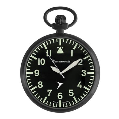 Messerschmitt ME-TAU-4 Taschenuhr mit Kette, Ronda-Werk, PVD schwarz, 47mm