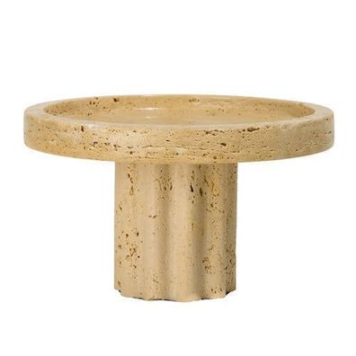 Travertin-Schale - rund 19cm auf Fuß - Edle Servierplatte Deko Sockelschale Coppa Rom