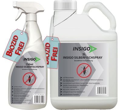 INSIGO 5L + 750ml Anti Silberfischspray Mittel Schutz Abwehr Papierfische Ofenfische