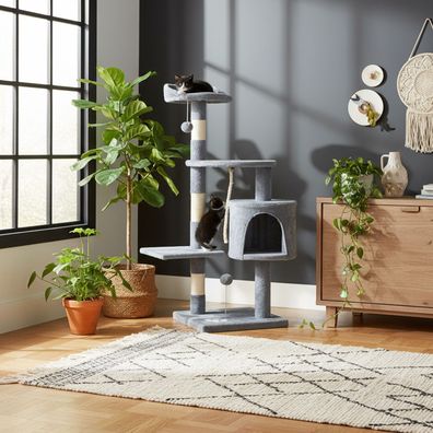 Kratzbaum mit Aussichtsplattform, Spielmöglichkeiten & Höhle, Höhe 112cm