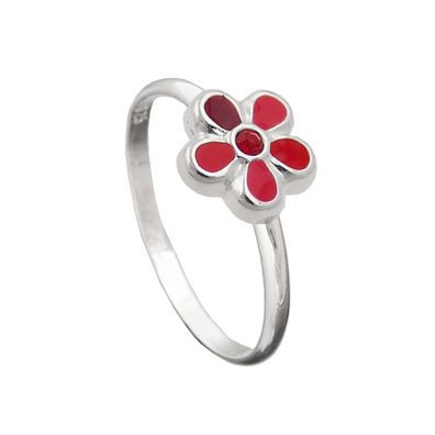 Ring Kinderring mit Blume rot Silber 925