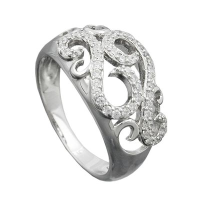 Ring 11mm floral mit vielen Zirkonias glänzend rhodiniert Silber 925