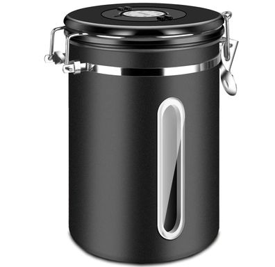 Kaffeedose 304 Edelstahl 1,8L Datums-Tracker Fenster luftdichter: schwarz/grau