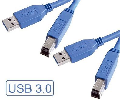 2 x Vivanco USB-Kabel 3.0 Zertifiziertes High-Speed 3m Kabel blue A B 5Gbit/ s. NEU