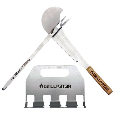 Grillpeter Geschenkset Grillmachete Grillgabel 4 Fachflaschenöffner
