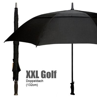 XXL Golf Doppeldach Regenschirm 132cm mit Sturmschutz Windproof Partnerschirm: chwarz