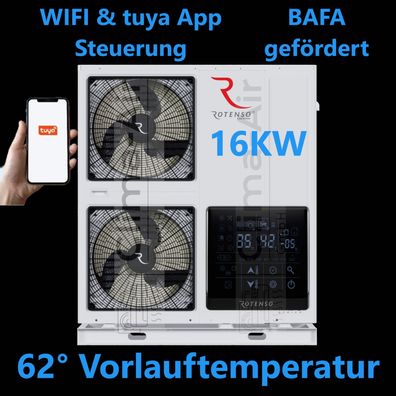Rotenso Windmi Wärmepumpe Monoblock Luft-Wasser 16KW BAFA Wifi A+ + + , Heizen Kühlen